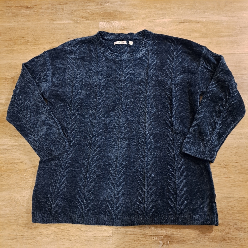 Orvis Blue Teal Velvety Soft Chenille Pullover Crewneck Sweater Women's Size XXL